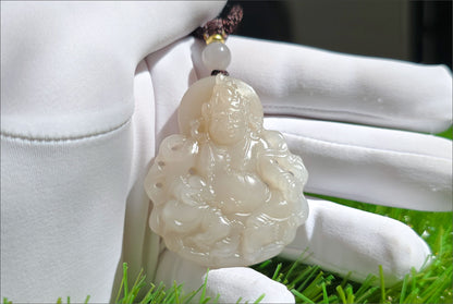 Certified Natural High Quality Lotus Pink Nephrite Jade Carved ellow Dzambhala Pendant, 天然藕粉和田玉雕刻黄财神吊坠