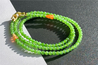 4mm, Certified Natural Apple Green Nephrite Jade Bead Necklace, 正矿苹果绿碧玉项链