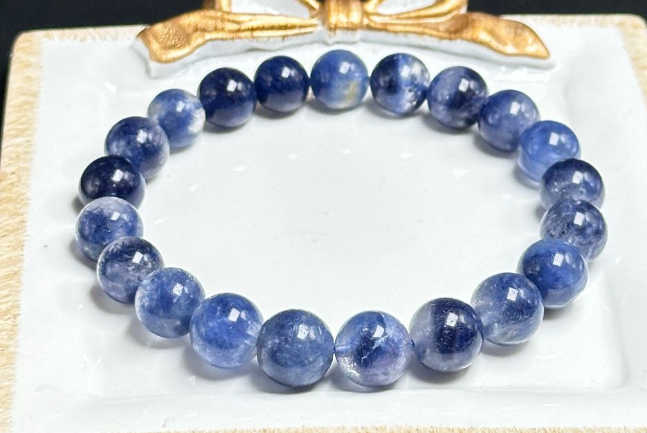 9mm, Certified Rare Find Natural Genuine Blue Dumortierite Beads Bracelet, Dumortierite Crystal Beads Bracelet, 天然收藏级浓郁蓝线石蓝绒发晶手串
