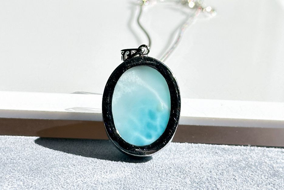 Certified Natural Dominican Blue Larimar pendant, Larimar Pendant, Silver Larimar Pendant, 海纹石纯银吊坠