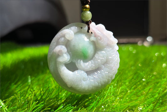 Certified Natural Type A Jadeite Jade Carved Pixiu Holding a Ball Pendant, Type A Jadeite Jade Pixiu Pendant, 天然A货翡翠紫飘绿貔貅抱球吊坠