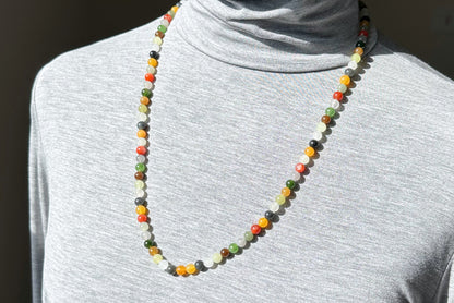 Certified Natural Multi Nephrite Jade, Nanhong Agate and Yellow Agate Beads Necklace, 天然和田玉南红缅黄多宝项链