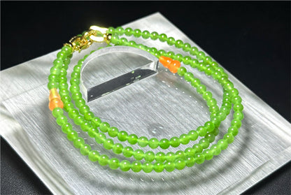 4mm, Certified Natural Apple Green Nephrite Jade Bead Necklace, 正矿苹果绿碧玉项链
