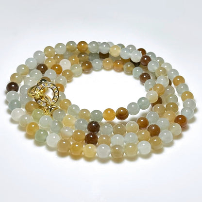 5mm, Certified Top Quality Natural Icy Multi Color Nephrite Jade Beads Necklace, 天然多宝且末和田玉项链