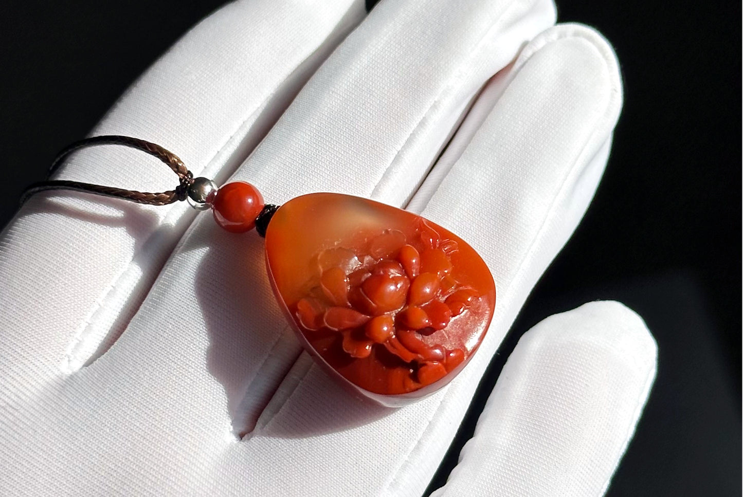 Certified Natural High Grade Flame Red Nanhong Agate Hand Carved Peony flower Pendant, 天然无优化川料火焰红南红手雕牡丹吊坠
