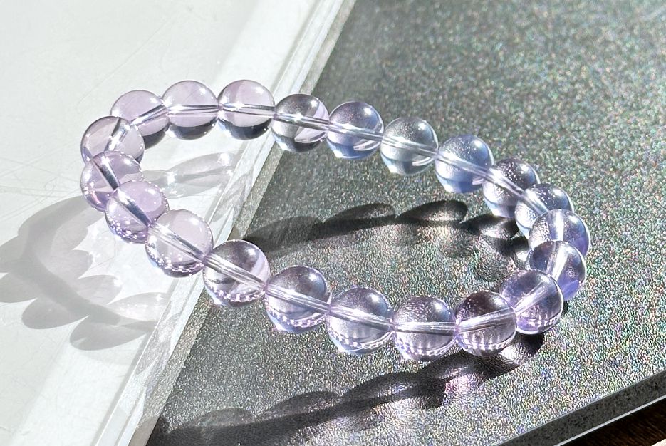 9.5mm+, Certified Top Grade Natural Lavender Moon Quartz Bracelet, Natural Lavender Quartz Bracelet, 高品级玻璃体薰衣草紫玉晶手串