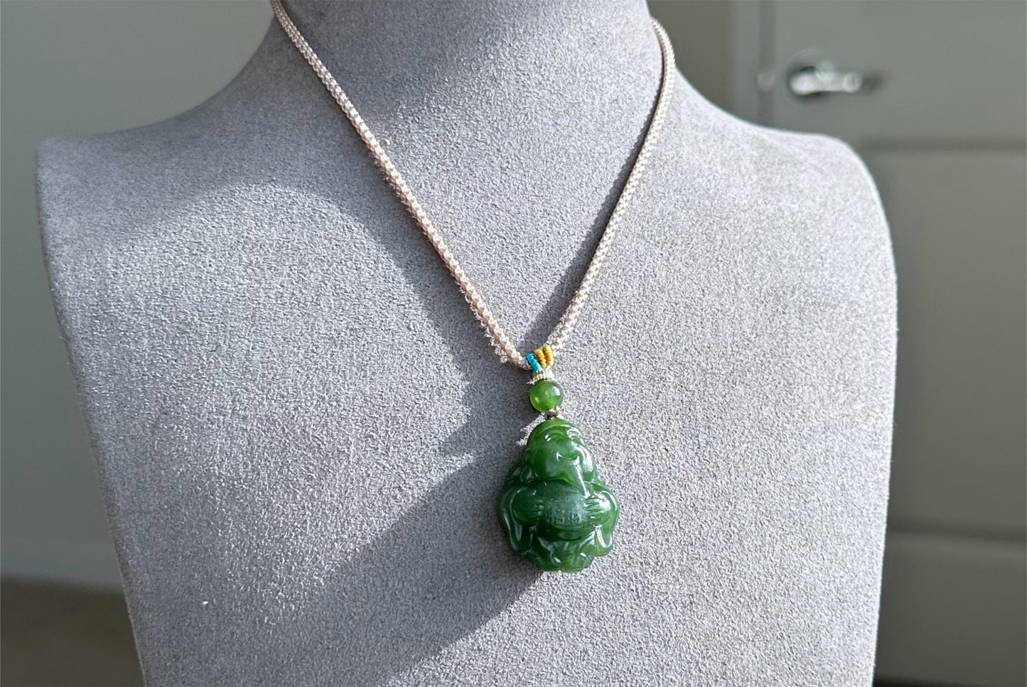 Certified Natural Russia Spinach Green Nephrite Carved God of Wealth Pendant, 天然俄料菠菜绿碧玉财神吊坠