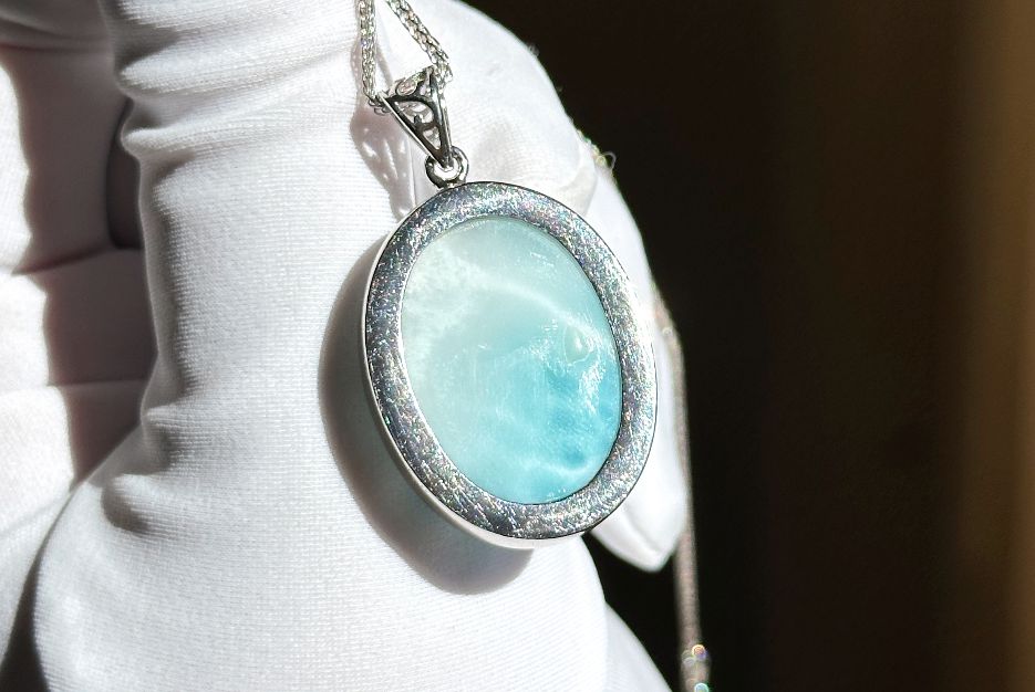 Certified Natural Dominican Blue Larimar pendant, Larimar Pendant, Silver Larimar Pendant, 海纹石纯银吊坠