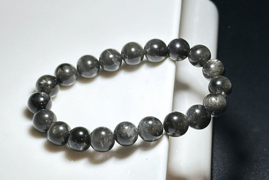 9mm+, Certified Natural Top Grade Black Auralite 23 Bracelet, Black Feather Auralite 23 Beads Bracelet, 天然稀有小众黑羽极光23手串