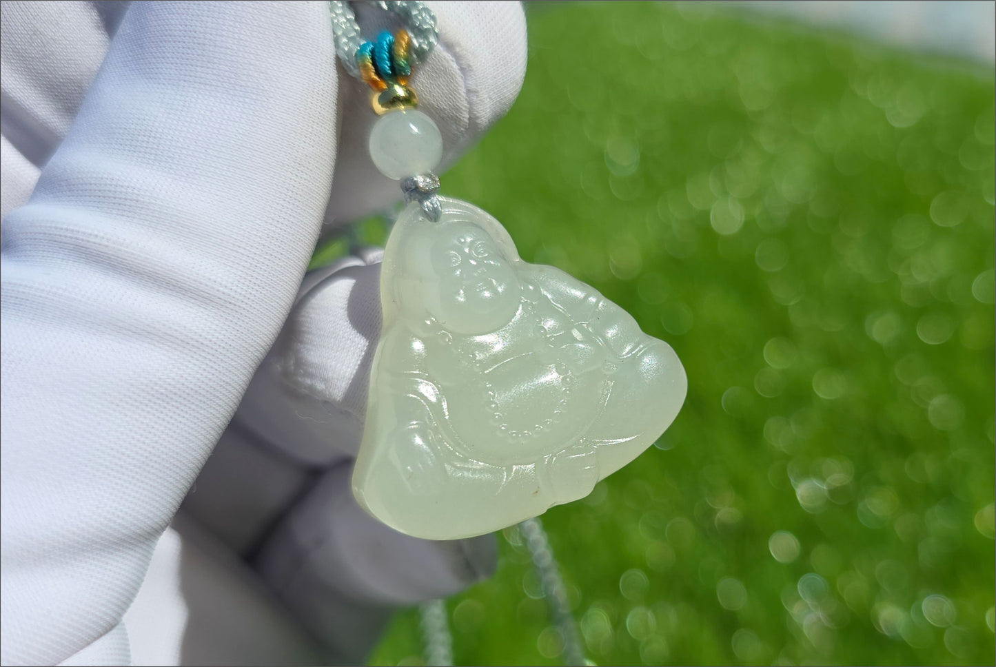 Certified Natural White Nephrite Jade Carved Maitreya Buddha Pendant, 天然青海和田白玉雕刻弥勒佛吊坠