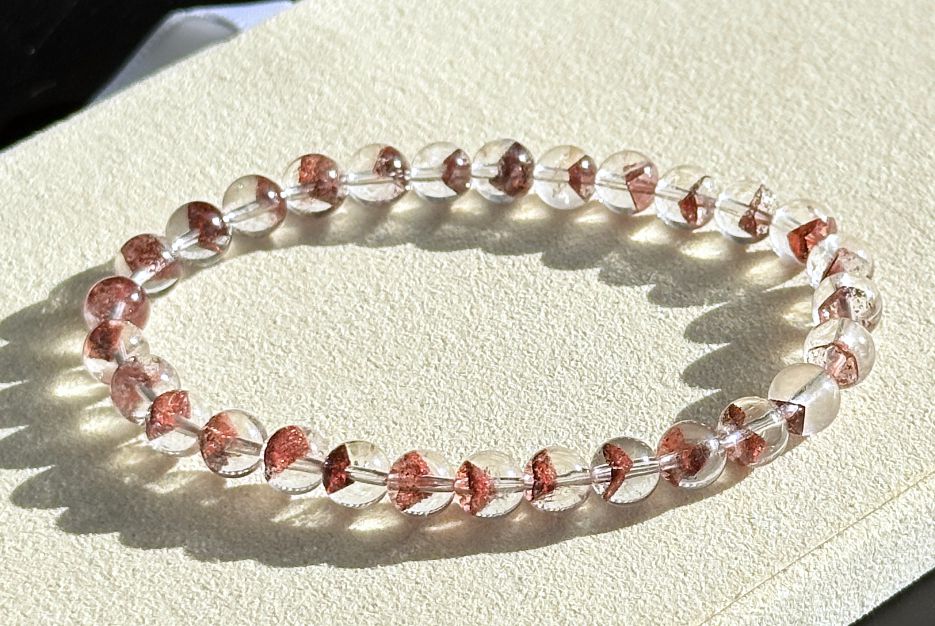 6mm,+ Certified High Grade Pyramid Red Phantom Quartz Bracelet, Red Phantom Quartz Bracelet, 天然毕业级红塔山幽灵手串