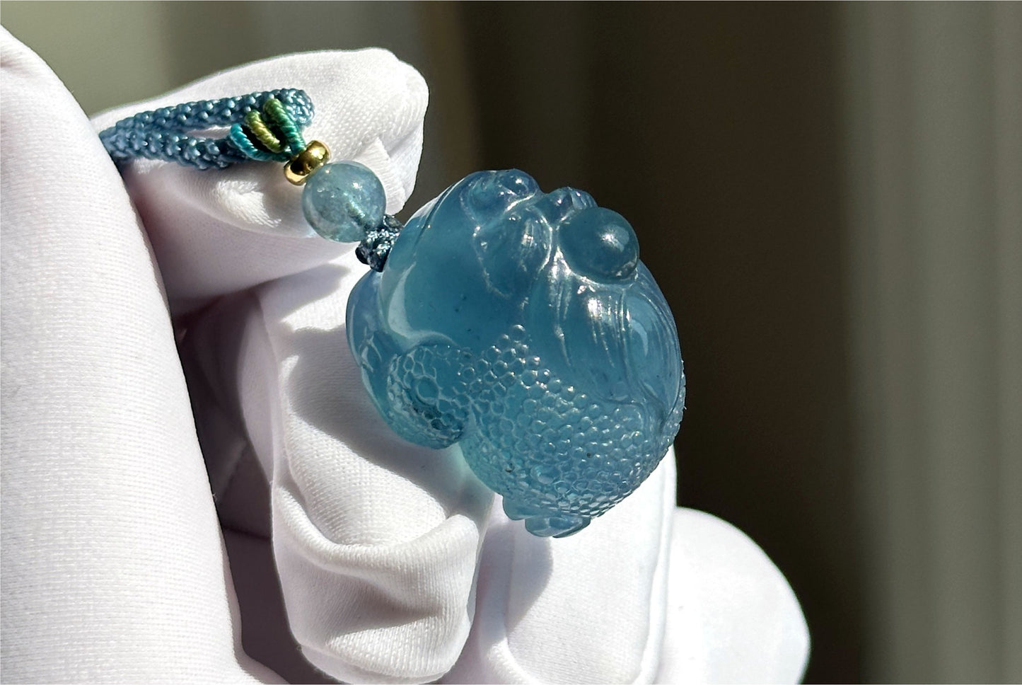 Certified Natural Devil Blue Aquamarine Hand Carved Money Toad Pendant, Aquamarine Pendant, 天然魔鬼蓝海蓝宝手工雕刻金蟾吊坠