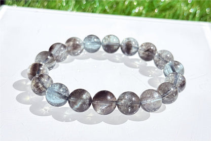 11mm+, Certified Top Grade High Clarity Natural Black Flash Aquamarine Bracelet – Rare Cat’s Eye & Brilliant Sparkle,天然黑云母猫眼黑爆闪海蓝宝手串