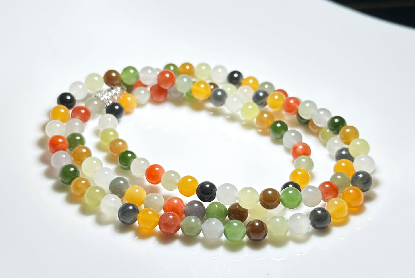 Certified Natural Multi Nephrite Jade, Nanhong Agate and Yellow Agate Beads Necklace, 天然和田玉南红缅黄多宝项链