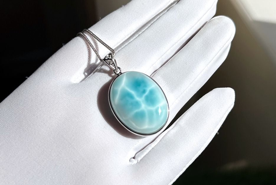 Certified Natural Dominican Blue Larimar pendant, Larimar Pendant, Silver Larimar Pendant, 海纹石纯银吊坠
