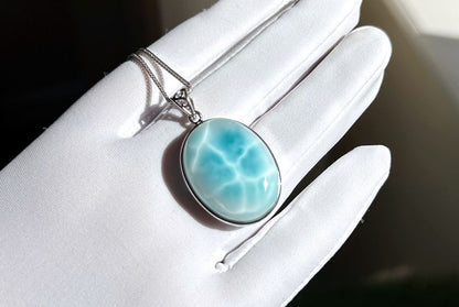 Certified Natural Dominican Blue Larimar pendant, Larimar Pendant, Silver Larimar Pendant, 海纹石纯银吊坠