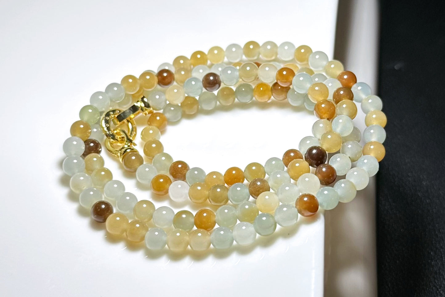 5mm, Certified Top Quality Natural Icy Multi Color Nephrite Jade Beads Necklace, 天然多宝且末和田玉项链