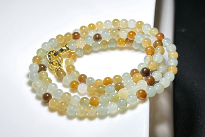 5mm, Certified Top Quality Natural Icy Multi Color Nephrite Jade Beads Necklace, 天然多宝且末和田玉项链