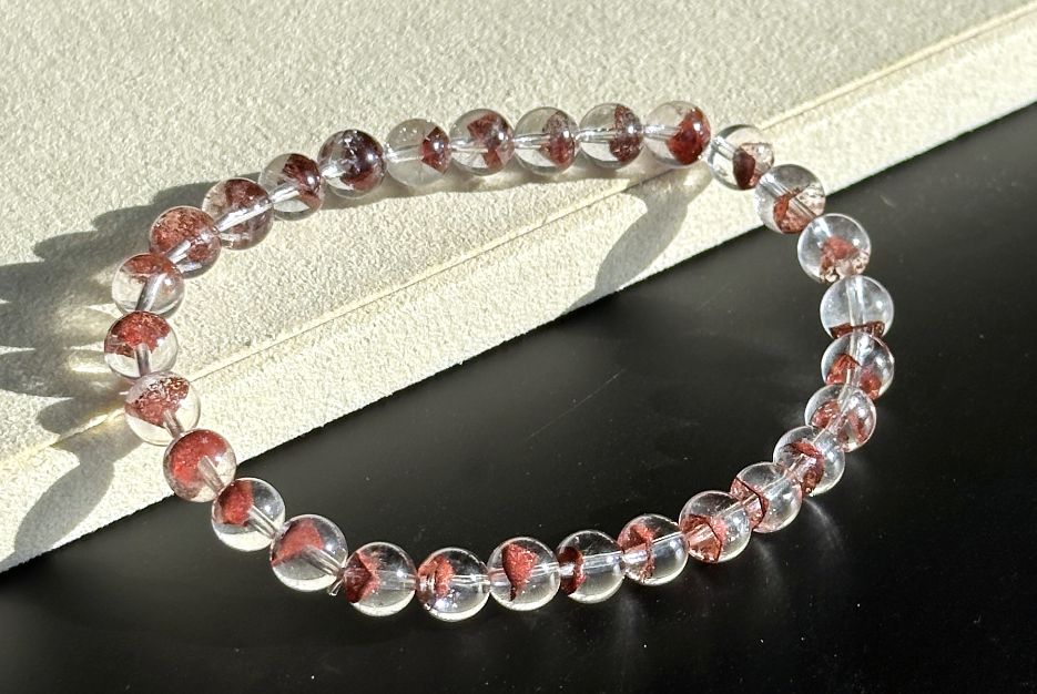 6mm,+ Certified High Grade Pyramid Red Phantom Quartz Bracelet, Red Phantom Quartz Bracelet, 天然毕业级红塔山幽灵手串