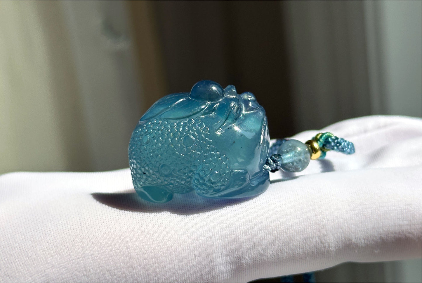 Certified Natural Devil Blue Aquamarine Hand Carved Money Toad Pendant, Aquamarine Pendant, 天然魔鬼蓝海蓝宝手工雕刻金蟾吊坠