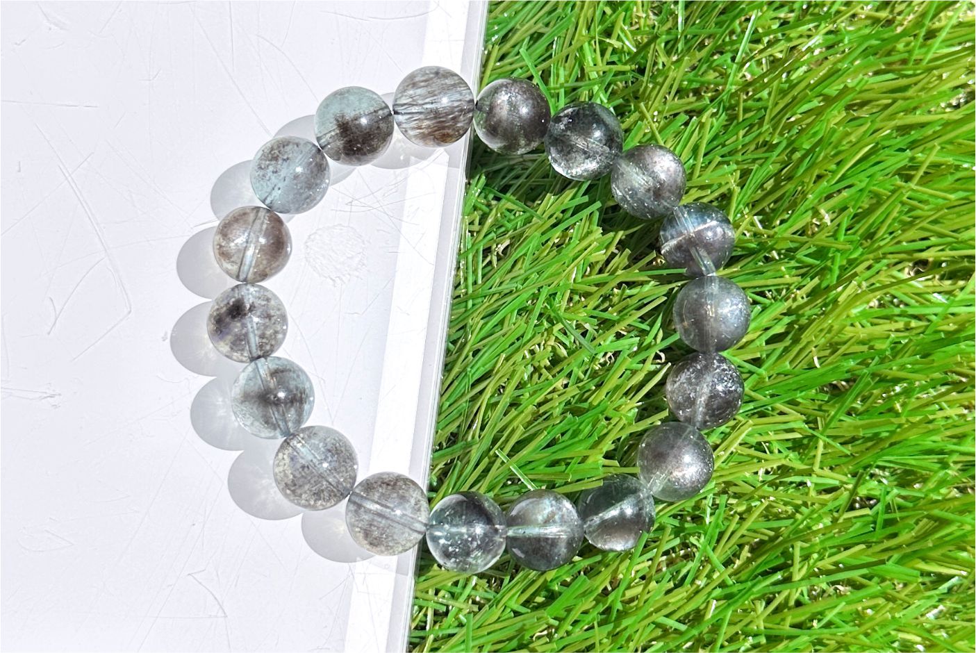 11mm+, Certified Top Grade High Clarity Natural Black Flash Aquamarine Bracelet – Rare Cat’s Eye & Brilliant Sparkle,天然黑云母猫眼黑爆闪海蓝宝手串