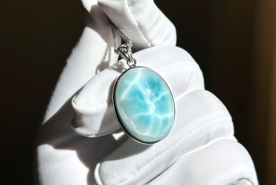 Certified Natural Dominican Blue Larimar pendant, Larimar Pendant, Silver Larimar Pendant, 海纹石纯银吊坠