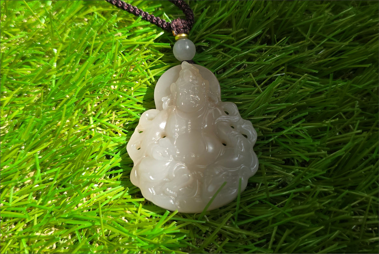 Certified Natural High Quality Lotus Pink Nephrite Jade Carved ellow Dzambhala Pendant, 天然藕粉和田玉雕刻黄财神吊坠