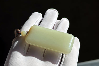 Certified Natural Qiemo Warm White Nephrite Jade Wushi pai Peace Amulet Pendant, 天然正装35且末白和田玉无事牌吊坠