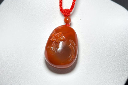 Certified Natural High Grade Untreated Nanhong Agate Hand Carved Lotus and Koi Fish Pendant, 天然无优化川火焰红俏柿子红南红手雕莲花鱼吊坠