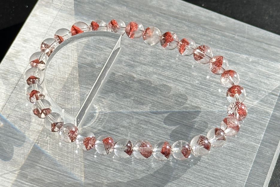 6mm,+ Certified High Grade Pyramid Red Phantom Quartz Bracelet, Red Phantom Quartz Bracelet, 天然毕业级红塔山幽灵手串