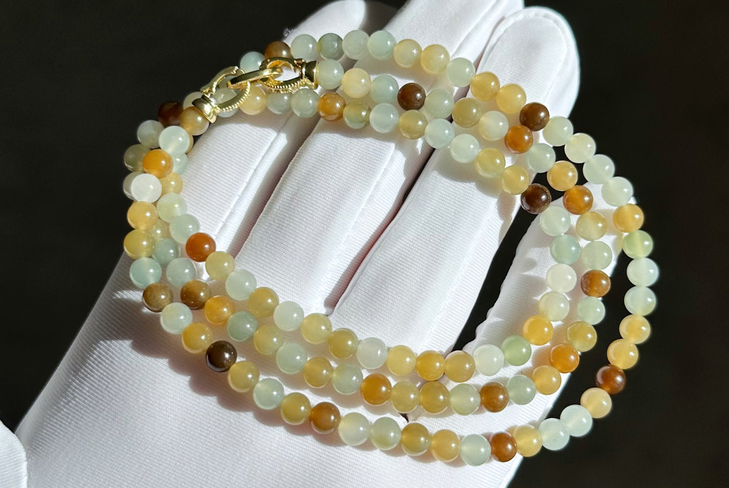 5mm, Certified Top Quality Natural Icy Multi Color Nephrite Jade Beads Necklace, 天然多宝且末和田玉项链