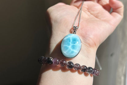 Certified Natural Dominican Blue Larimar pendant, Larimar Pendant, Silver Larimar Pendant, 海纹石纯银吊坠