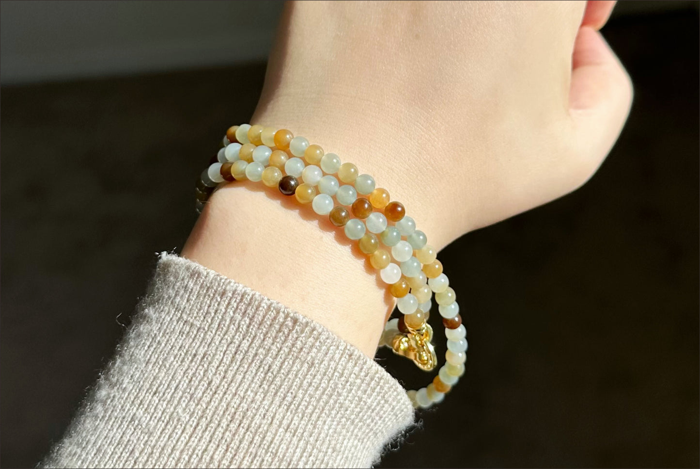 5mm, Certified Top Quality Natural Icy Multi Color Nephrite Jade Beads Necklace, 天然多宝且末和田玉项链