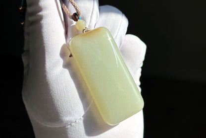 Certified Natural Qiemo Warm White Nephrite Jade Wushi pai Peace Amulet Pendant, 天然正装35且末白和田玉无事牌吊坠