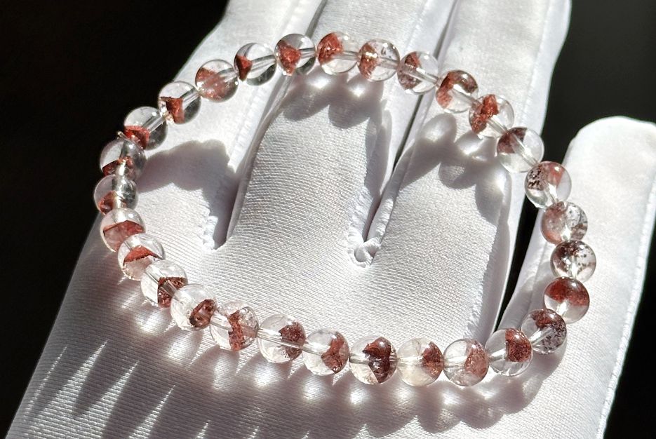 6mm,+ Certified High Grade Pyramid Red Phantom Quartz Bracelet, Red Phantom Quartz Bracelet, 天然毕业级红塔山幽灵手串
