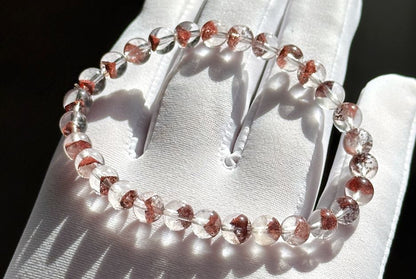 6mm,+ Certified High Grade Pyramid Red Phantom Quartz Bracelet, Red Phantom Quartz Bracelet, 天然毕业级红塔山幽灵手串