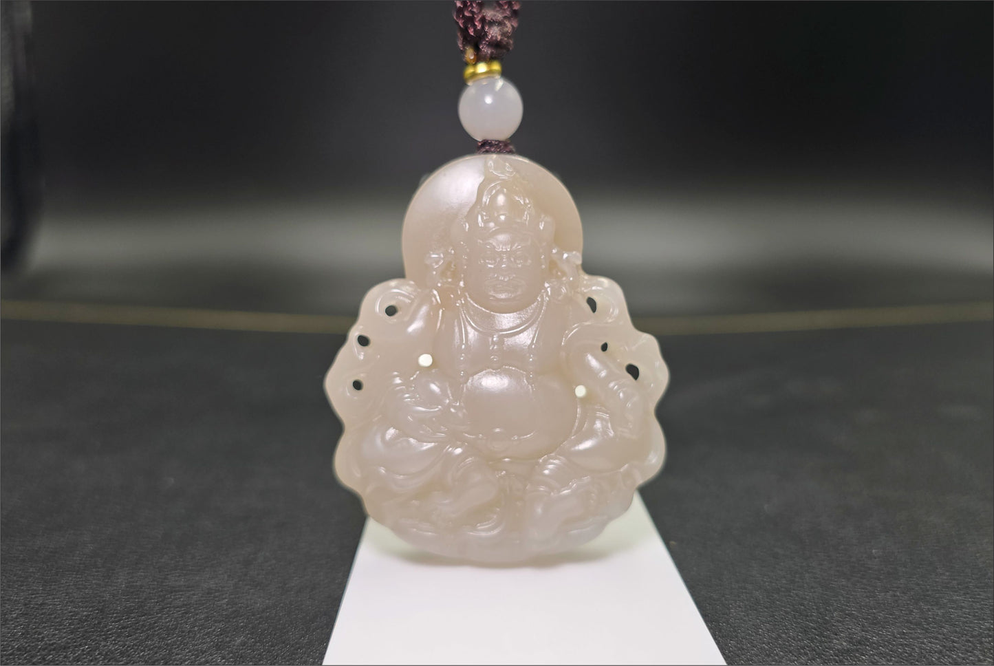 Certified Natural High Quality Lotus Pink Nephrite Jade Carved ellow Dzambhala Pendant, 天然藕粉和田玉雕刻黄财神吊坠