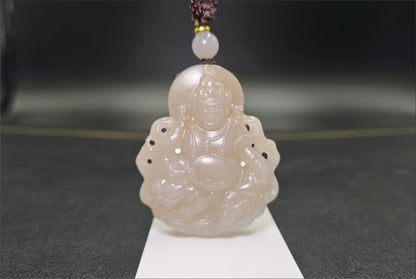 Certified Natural High Quality Lotus Pink Nephrite Jade Carved ellow Dzambhala Pendant, 天然藕粉和田玉雕刻黄财神吊坠