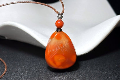 Certified Natural High Grade Flame Red Nanhong Agate Hand Carved Peony flower Pendant, 天然无优化川料火焰红南红手雕牡丹吊坠