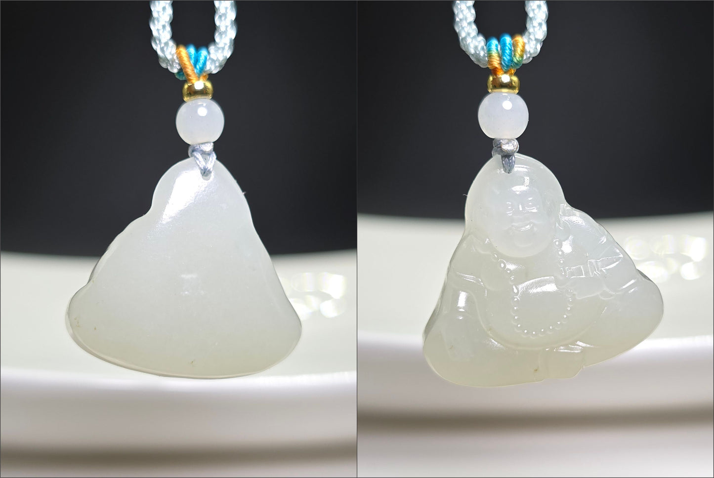Certified Natural White Nephrite Jade Carved Maitreya Buddha Pendant, 天然青海和田白玉雕刻弥勒佛吊坠