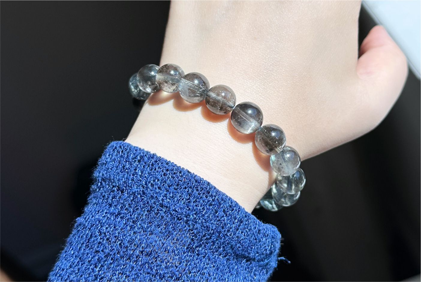 11mm+, Certified Top Grade High Clarity Natural Black Flash Aquamarine Bracelet – Rare Cat’s Eye & Brilliant Sparkle,天然黑云母猫眼黑爆闪海蓝宝手串