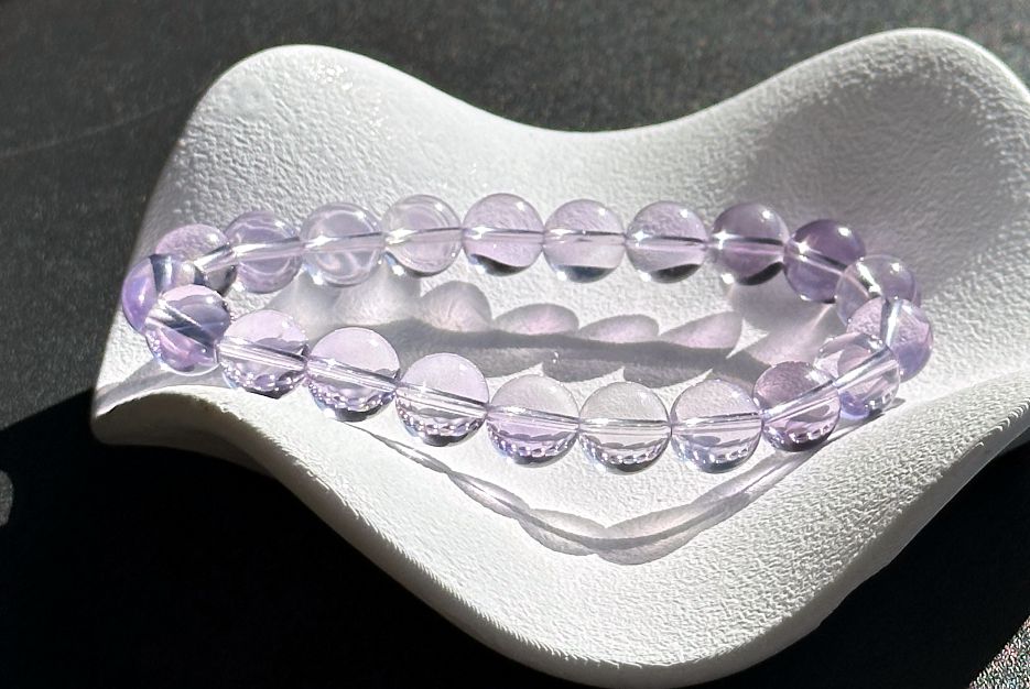 9.5mm+, Certified Top Grade Natural Lavender Moon Quartz Bracelet, Natural Lavender Quartz Bracelet, 高品级玻璃体薰衣草紫玉晶手串