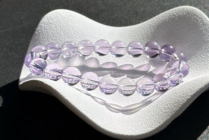 9.5mm+, Certified Top Grade Natural Lavender Moon Quartz Bracelet, Natural Lavender Quartz Bracelet, 高品级玻璃体薰衣草紫玉晶手串