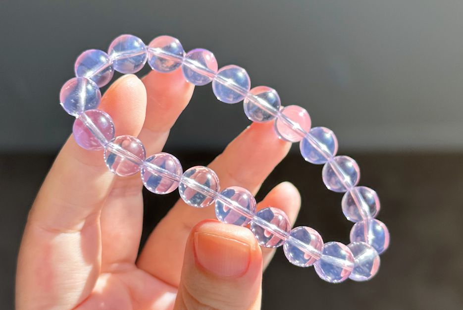 9.5mm+, Certified Top Grade Natural Lavender Moon Quartz Bracelet, Natural Lavender Quartz Bracelet, 高品级玻璃体薰衣草紫玉晶手串