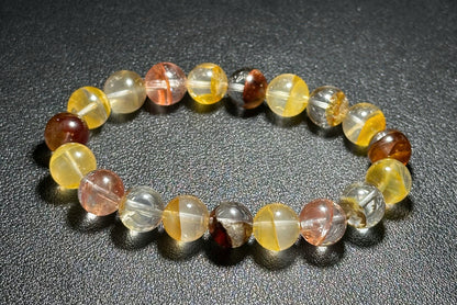 10.5mm+, Certified Natural Top Grade Yellow and Red Hematoid Quartz Bracelet, golden healer and fire quartz bracelet, 天然红黄胶花水晶手串