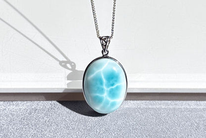 Certified Natural Dominican Blue Larimar pendant, Larimar Pendant, Silver Larimar Pendant, 海纹石纯银吊坠