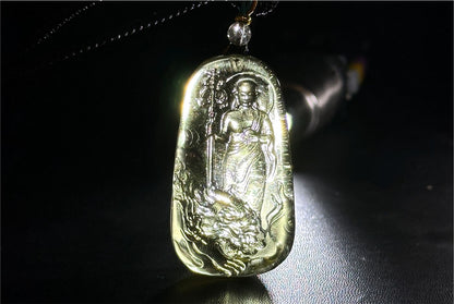 30.435 grams, Natural Top Grade High Clarity Authentic Libyan Desert Glass Tektite Carved Ksitigarbha Bodhisattva Pendant, 天然透体利比亚陨石雕刻地藏王菩萨吊坠