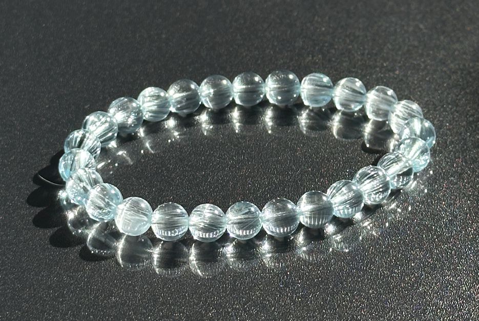 7mm, Certified Rare Find Gem Grade Natural Blue Topaz with needle inclusions Bracelet, Topaz Bracelet, Blue topaz bracelet, 透体拉丝猫眼天然蓝托帕手串