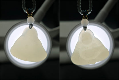 Certified Natural White Nephrite Jade Carved Maitreya Buddha Pendant, 天然青海和田白玉雕刻弥勒佛吊坠