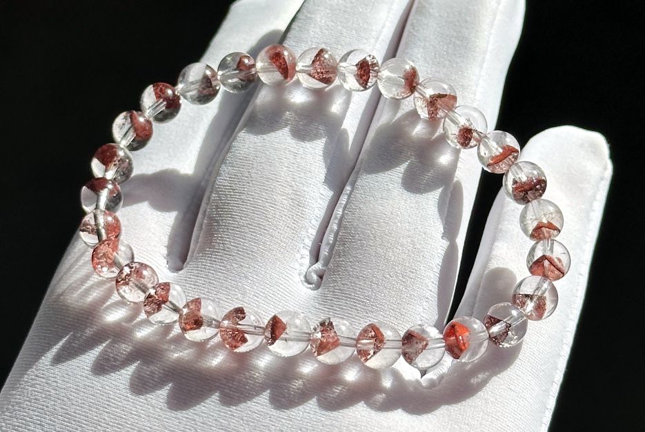 6mm,+ Certified High Grade Pyramid Red Phantom Quartz Bracelet, Red Phantom Quartz Bracelet, 天然毕业级红塔山幽灵手串